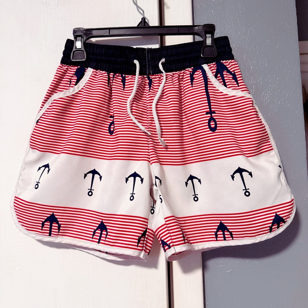 Boys Striped Anchor Swim Shorts